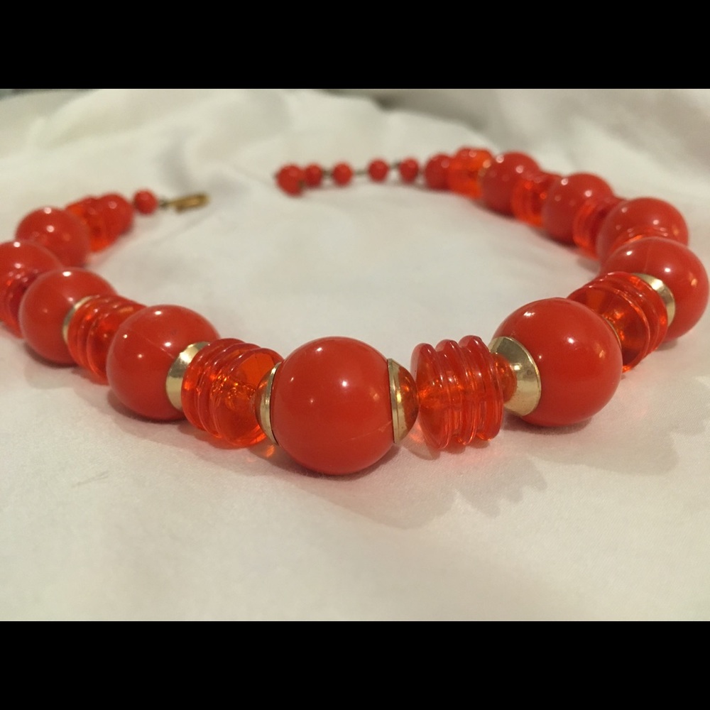 Burnt Orange Red Large Beaded ShortLength Necklace